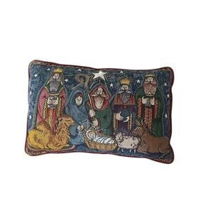 Christmas Nativity Scene Tapestry Throw pillow 11x17 Three Wisemen Bethlehem Red